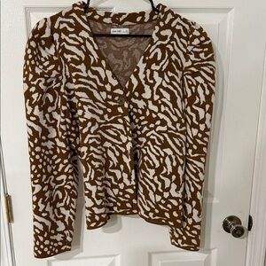 Nine West Brown and Off White Animal Print Cardigan